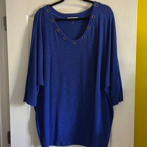 Laila Jade Blue Grommet Neckline Top Sz 3X
